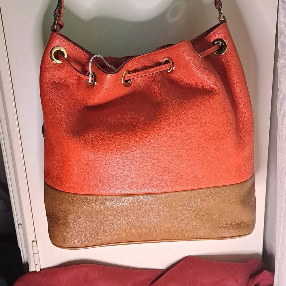 SOLD ๐ NEW Michael Kors Orange & Brown Soft Pebble Leather Shoulder Bag - Picture 5 of 13
